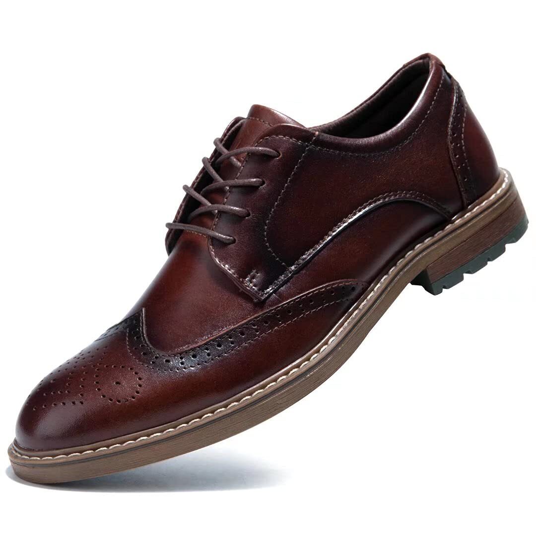 Wingtip Oxford Leather Dress Shoes Men Dark Brown 9.5